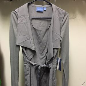 Long Sleeve Gray Blouse with Tie Front